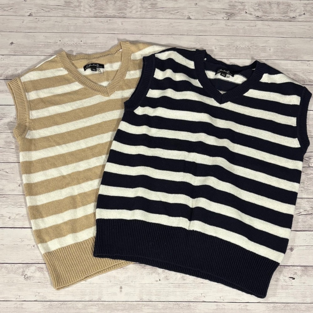 Charlie B Striped Knit Sweater Vest Set of 2 Preppy Casual Sleeveless Top P/S